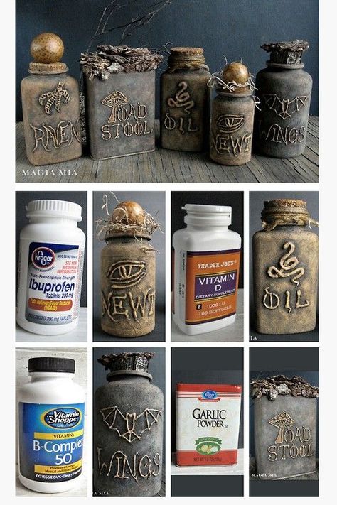 Diy Halloween Apothecary Jars, Halloween Apothecary Jars, Cheap Diy Halloween Decorations, Halloween Jars, Halloween Potion, Halloween Diy Outdoor, Halloween Apothecary, Halloween Bottles, Halloween Potions