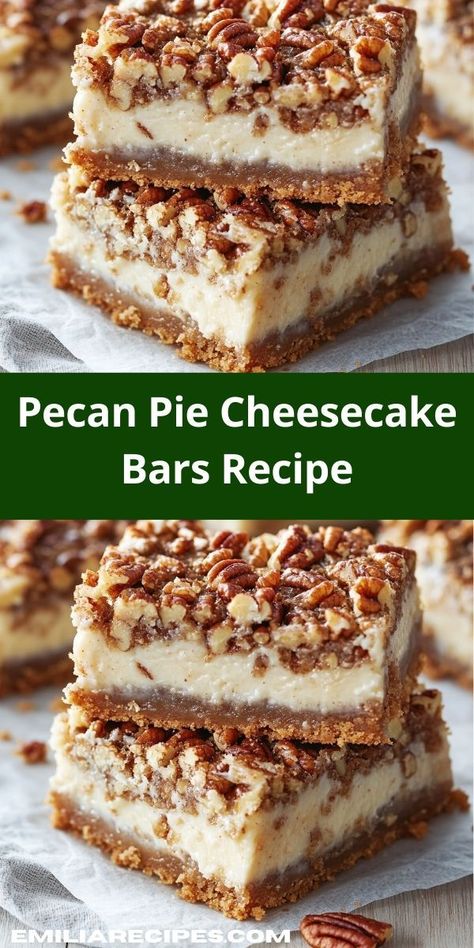 Craving something sweet yet simple? This Pecan Pie Cheesecake Bars recipe is incredibly easy to prepare, making it an ideal choice for busy weeknights or last-minute dessert ideas everyone will love. Pecan Pie Cheesecake Bars Recipe, Creamy Pecan Pie, Assorted Cheesecake, Dessert Ideas Simple, Pecan Pie Topping, Pecan Pie Cheesecake Bars, Pie Topping, Cheesecake Ideas, Cheesecake Bar