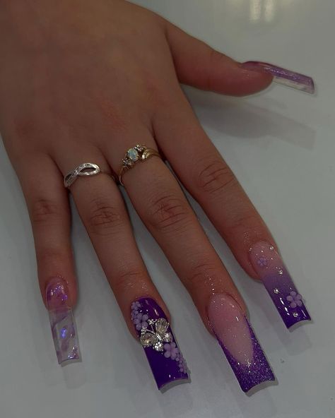 Pink Acrylic Powder Nails, Acrylic Powder Nails, Pink Acrylic Powder, Dark Purple Nails, Quinceanera Nails, Purple Acrylic Nails, Purple Nail Designs, Nails Design With Rhinestones, Simple Acrylic Nails