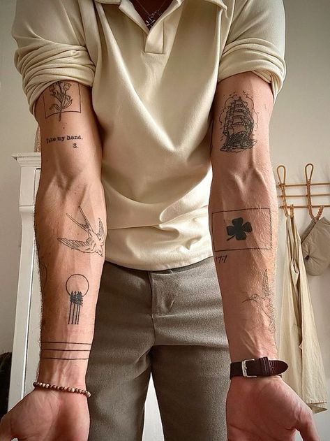 Sleeve Tattoo Inspiration, Patchwork Sleeve Tattoo, Tattoo Font For Men, Inner Bicep Tattoo, Simple Arm Tattoos, Simple Tattoos For Guys, Man Tattoo, Wrist Tattoos For Guys, Bicep Tattoo