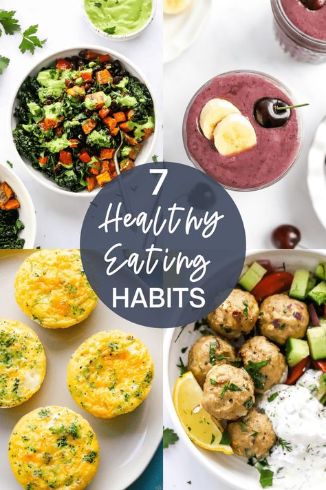 Here are 7 easy healthy eating habits you can start making today to eat better, reach your ideal weight, and feel your best everyday. All straightforward easy and realistic changes anyone can make that will impact how you live and how you feel in your everyday life. Because eating healthy is not just about what you eat, it's also about how you eat. Habits To Change, Easy Healthy Eating, A Balanced Life, Nutritious Recipes, Air Fryer Recipes Chicken, Eat Better, Food Nutrition, Balanced Life, Ideal Weight