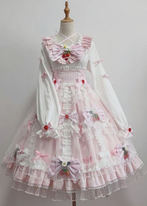 Kawaii Outfit Ideas, Smart Casual Menswear, Casual Menswear, Op Dress, Lolita Outfits, Old Fashion Dresses, Fantasy Dresses, Pink Strawberry, Kawaii Dress