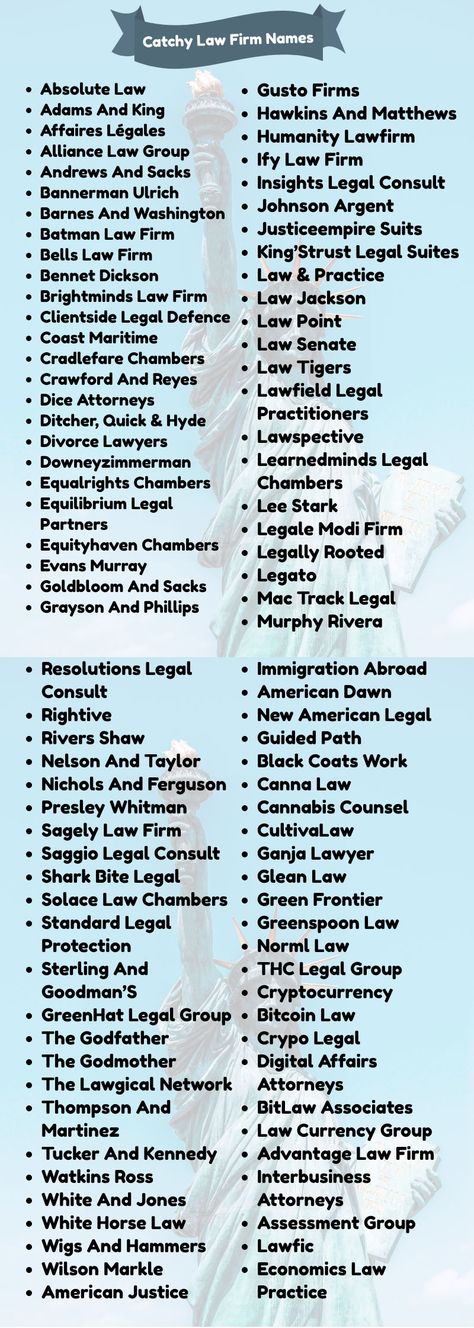 400+ Catchy Law Firm Names for Your Startup See these beautiful business names at https://namesbee.com/law-firm-names/ Law Firm Name Ideas, Firm Names Ideas, Labor Law, Names Ideas, Accounting Firms, Small Business Success, Business Law, Name Ideas, Name Generator