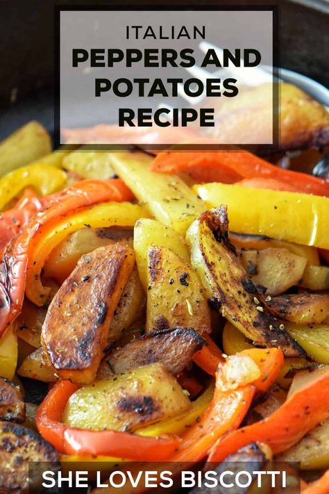 Italian Peppers and Potatoes: Pipi e Patate Recipe Peppers And Potatoes Recipe, Italian Potatoes Roasted, Potato And Peppers Recipes, Italian Vegetables Sides, Recipe For Peppers, Roasted Potatoes And Peppers, Potato And Peppers, Potatoes Onions And Peppers, Italian Baked Chicken Breast