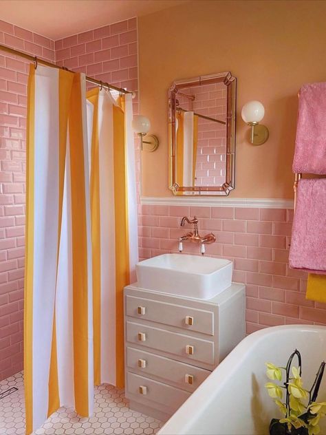 Colourful Home, Maximalist Interior, Pastel House, Yellow Bathrooms, Pink Bathroom, House Bathroom, Pink And Yellow, Dream House Decor, My New Room