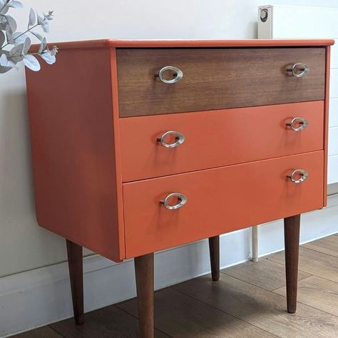 A furniture flip to brighten your weekend☀️ From a small dressing table to a statement orange chest of drawers completed with our Wood Stain. We love the handles on this mid century mini 🧡 📸 @marcyandvaughan #furniturerestoration #furnitureflip #diy Orange Chest Of Drawers, Small Dressing Table, Dressing Table, Furniture Restoration, Flipping Furniture, Chest Of Drawers, Staining Wood, Stain, Drawers