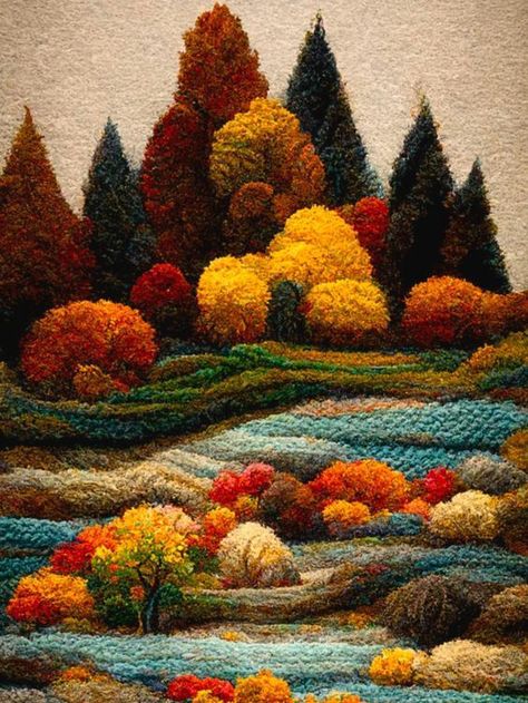 Rug Hooking Patterns Free, فن النسيج, Art Yarn Weaving, Landscape Digital Art, Simpul Makrame, Rug Hooking Designs, Weaving Loom Diy, Yarn Painting, Weaving Loom Projects