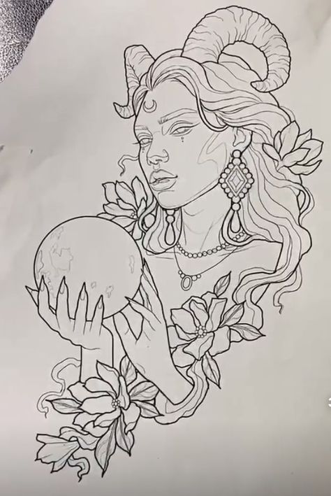 Illusion Tattoos, Optical Illusion Tattoos, Tarot Card Tattoo, Aries Art, Capricorn Tattoo, Taurus Tattoos, Tattoo Outline Drawing, Aries Tattoo, Goddess Tattoo