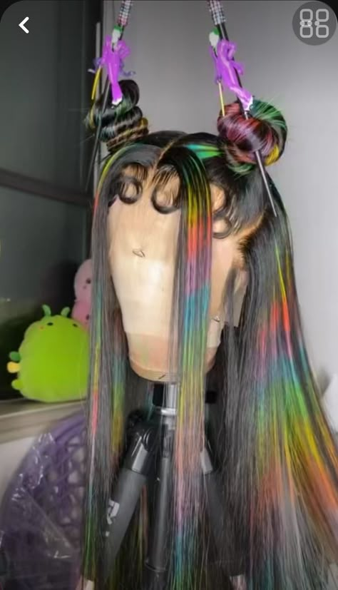 Rainbow Hairstyles For Black Women, Ombré Wig Colors, Rainbow Wigs For Black Women, Exotic Wig Colors, Turquoise Hairstyles, Cute Wig Colors, Black Rainbow Hair, Different Hairstyles For Black Women, Unique Wig Hairstyles