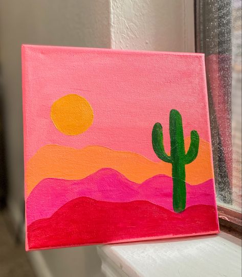 6x6 Canvas Paintings Easy, Cactus Canvas Painting Easy, Paint And Sip Easy Ideas, Easy Simple Painting Ideas On Canvas Summer, Colorful Simple Painting, Easy Colorful Painting Ideas, Summer Simple Paintings, Cute Simple Paintings Aesthetic, Easy Paintings To Do On Canvas