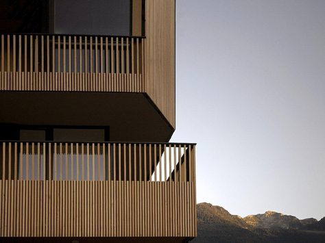 OFIS Architects  shopping roof apartments . bohinjska bistrica Balustrade Design, Modern Roofing, Wood Facade, Wooden Facade, Balcony Railing Design, Roof Architecture, Lan Can, Balcony Railing, Design Exterior