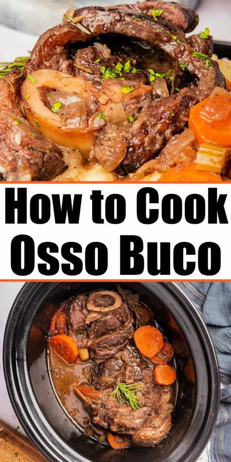 Best Ossobuco beef recipe braised on stove here. How to cook Osso Buco in slow cooker with vegetables is easy to make beef with bone tender. Oso Bucco Recipe Beef, Beef Shank Slow Cooker, Osso Bucco Slow Cooker, Oso Bucco Recipe, Pork Osso Bucco Recipe, Osso Bucco Recipe, Beef Shank Recipe, Osso Buco Recipe, Italian Stew