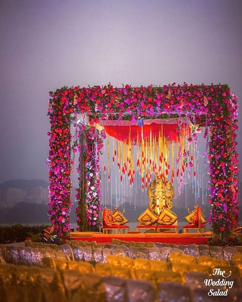 Floral Charm! | Zowed #zowed #indianwedding #weddingdecorideas #mandapideas #floralideas #floralmandap Mandap Design, Exotic Wedding, Laid Back Wedding, Desi Wedding Decor, Mandap Decor, Marriage Decoration, Beautiful Wedding Decorations, Wedding Mandap, Outdoor Indian Wedding