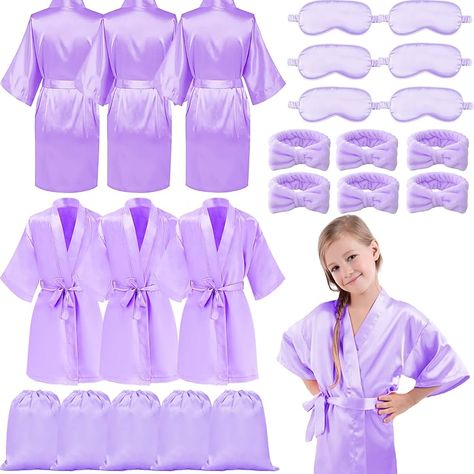 Amazon.com: KELENO 24 Spa Party Supplies for Girls Birthday Spa Satin Robe Drawstring Bag Eye Mask Headband Kid Gift Goodie Bag Stuffer Princess Slumber Pamper Spa Party Decor Makeup Spa Party Favors : Toys & Games 10th Birthday Spa Party Ideas, Unicorn Spa Birthday Party, Skin Care Birthday Party, Pamper Party Ideas Kids, Spa Party Ideas For Girls Birthday, Spa Birthday Party Ideas For Kids, Spa Party Decor, Spa Themed Birthday Party, Slumber Party Crafts