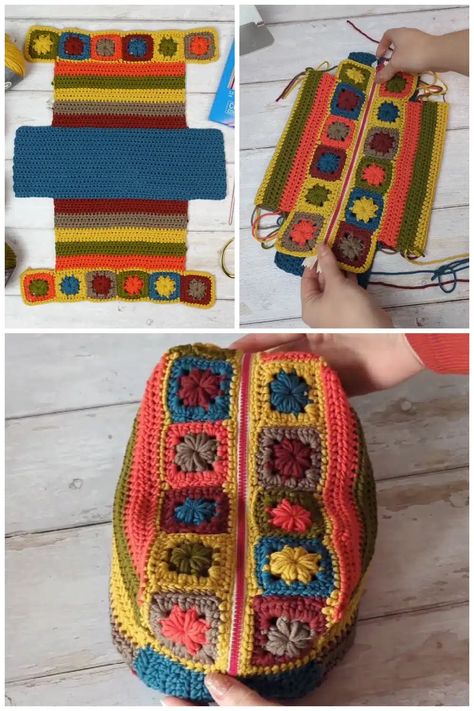 Crochet Makeup Bag Using the Easiest Method - Crochet Kingdom Crochet Makeup Bag, Makeup Bag Pattern, Crochet Kingdom, Crochet Tote Pattern, Mode Crochet, Crochet Purse Patterns, Crochet Diy, Crochet Instructions, Crochet Round