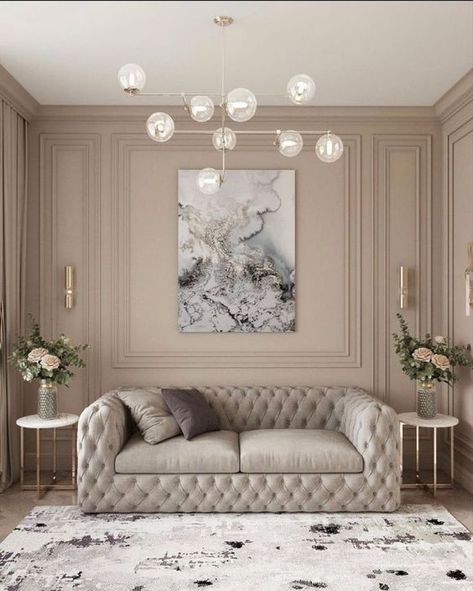 Wall Molding Living Room Modern, Wall Moulding Ideas Living Room, Wall Molding Living Room, تصميم داخلي فاخر, Latest Living Room Designs, Desain Furnitur Modern, Casa Vintage, Wall Molding, Elegant Living Room