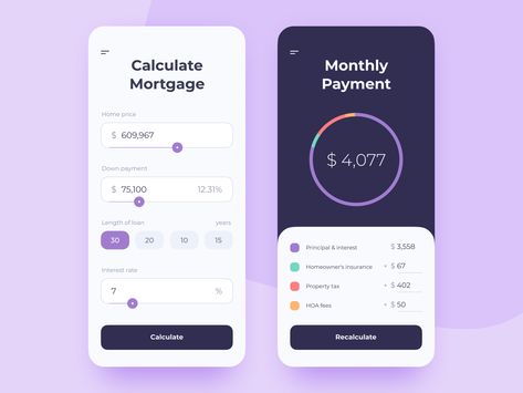 Mortgage Calculator by Anton Zaderaka Loan Calculator Ui Design, Calculator Ui Design, Lock Apps, Mortgage Humor, Calculator Design, Investment App, Cost Calculator, Auto Loans, Mortgage Advice