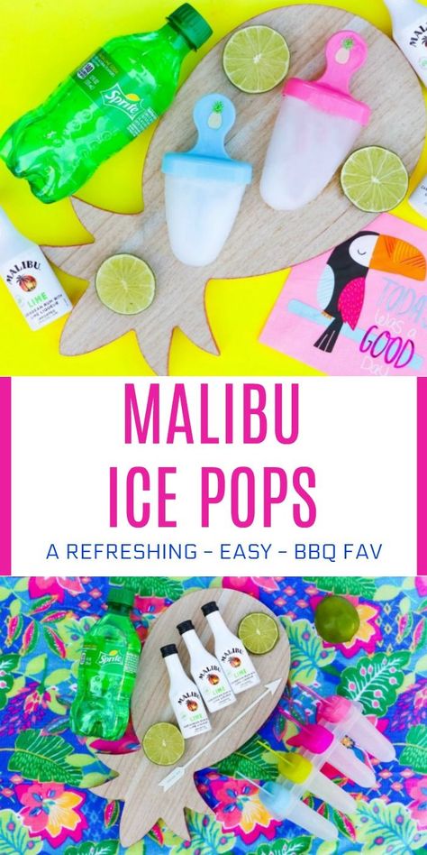 Try these SUPER EASY and delicious Malibu Ice Pops | 2 ingredient alcoholic popsicles | #cocktail #recipe #icepop | Cool down this summer with homemade ice pops using Sprite and Malibu | Creative ways to refresh this summer | Alcohol | BBQ treats | lime and citrus ideas | dairy-free, gluten-free, vegan refreshment | adult treats via @aspiringwinos Bbq Treats, Cocktails With Malibu Rum, Adult Popsicles, Boozy Ice Pops, Alcoholic Popsicles, Vegan Popsicles, Homemade Ice Pops, Watermelon Cooler, Boozy Popsicles