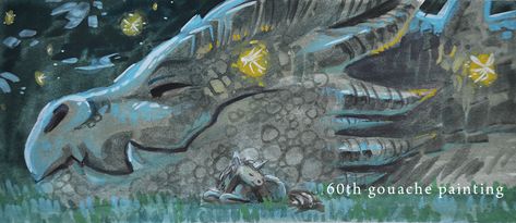 60th gouache Gouache Dragon, Baby Dragons, Monthly Challenges, Art Dragon, Painting Reference, Gouache Art, Reference Pictures, Fantasy Dragon, Baby Dragon