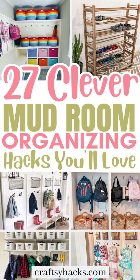 Discover the best mudroom storage hacks to streamline your space! Organizing your home is easy with efficient mud room decluttering ideas. Create your dream mudroom with these easy storage organization options. Large Family Mudroom Organization, Organized Mudroom Ideas, How To Organize Mudroom, Storage Hooks Organizing Ideas, Cube Storage Mudroom, Small Mudroom Organization Ideas, Sports Storage Ideas Mud Rooms, Mitten And Hat Storage Ideas, Mudroom Organization For Kids