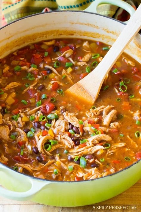 Skinny Chicken Fajita Soup is a zesty, low fat, gluten free meal with an easy low carb option! This skinny soup recipe is exactly what you need. Fajita Soup Recipe, Fajita Soup, Chicken Fajita Soup, Chicken Fajita, Chicken Fajitas, Healthy Soup, Spaghetti Squash, Bell Pepper, Healthy Chicken