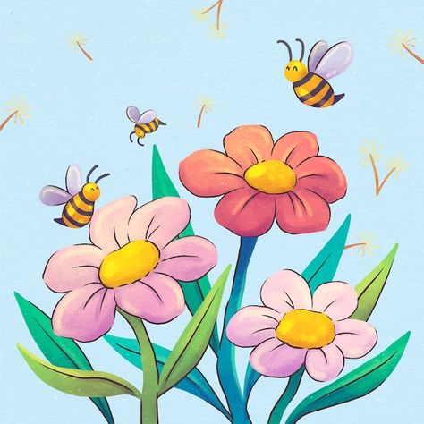 Watercolor spring illustration | Free Vector #Freepik #freevector #spring-illustration #spring-season #springtime #spring-watercolor Spring Cartoon Drawing, Spring Season Drawing, Spring Cartoon, Spring Vector, Easy Pictures To Draw, Floral Print Background, Spring Drawing, Spring Watercolor, Spring Illustration