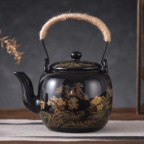 Japanese Tea Pot, Asian Teapots, Japanese Countryside, Tea Forte, Japanese Tea Set, Cast Iron Tea Pot, Black Porcelain, Porcelain Tea Set, Porcelain Teapot