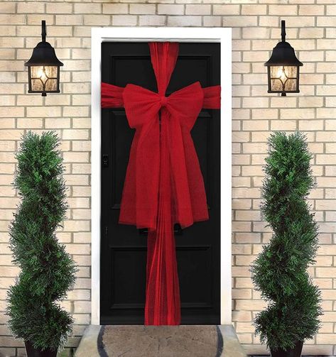 Front Door Christmas Bows, Door Bows Christmas, Halloween Party Events, Door Bow, Christmas Front Door, Halloween House Party, Christmas Front Doors, Christmas Themes Decorations, Ribbon On Christmas Tree