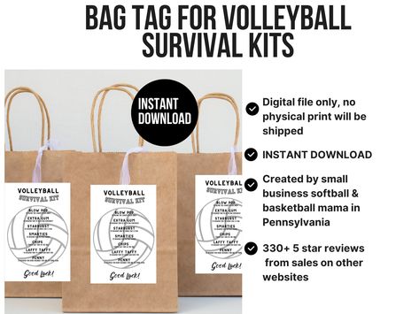 Volleyball Goodie Bags Team Gifts, Volleyball Good Luck Gifts, Volleyball Survival Kit, Volleyball Bags Ideas, Volleyball Gift Bags For Players, Volleyball Gift Bag Ideas, Volleyball Gift Bags, Volleyball Tournament Goodie Bags, Volleyball Snack Bags