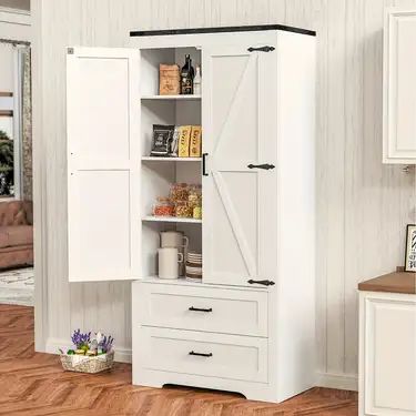 External Pantry, Pantry Alternatives, Cabinet With Barn Doors, Diy Pantry Cabinet, Stand Alone Pantry, Farmhouse Pantry Cabinets, Pantry Cabinet Ideas, Tall Kitchen Pantry Cabinet, Pantry Cabinet Free Standing