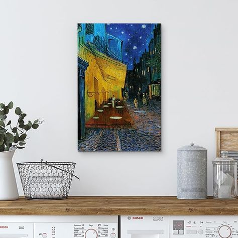 Canvas Print Wall Art Cafe Terrace at Night by Master Artist Vincent Van Gogh Nature Wilderness Illustrations Fine Art Multicolor for Living Room, Bedroom, Office - 16"x24" Van Gogh Nature, Wall Art Cafe, Cafe Terrace At Night, Terrace At Night, Art Cafe, Cafe Terrace, Vincent Van, Vincent Van Gogh, Print Wall Art