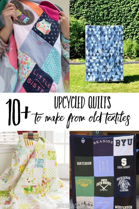 How to make a quilt from old clothes - 10+ idea with DIY tutorials so you can make your own diy quilt from old clothes! This is a curated roundup of upcycled quilt ideas; make something beautiful and new from old textiles. #quilting #upcycle Quilt From Old Clothes, Upcycled Quilt, Reuse Old Clothes, Beginner Sewing Projects, Old Sweatshirt, Baby Clothes Quilt, Make A Quilt, Tshirt Quilt, Beginner Sewing