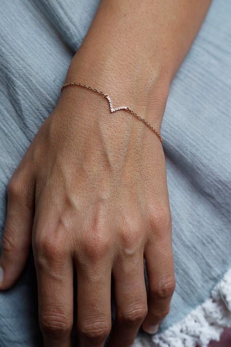 Rose Gold Diamond Bracelet Rose Gold Bar Bracelet by MinimalVS, $456.00 Rose Gold Diamond Bracelet, Gold Bar Bracelet, Gold Diamond Bracelet, Rose Gold Bar, Pave Jewelry, Chevron Bracelet, Bracelet Rose Gold, Bracelet Simple, Bar Bracelet