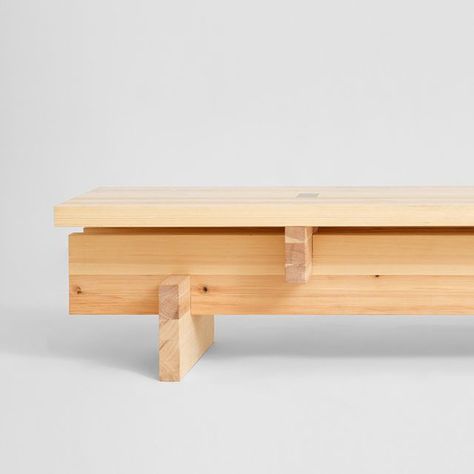 Pine Bench, Bench Coffee Table, Felt Design, Bench Design, Wood Bench Design, Simple Benches, Simple Coffee Table, Artisanal Design, Sculptural Furniture