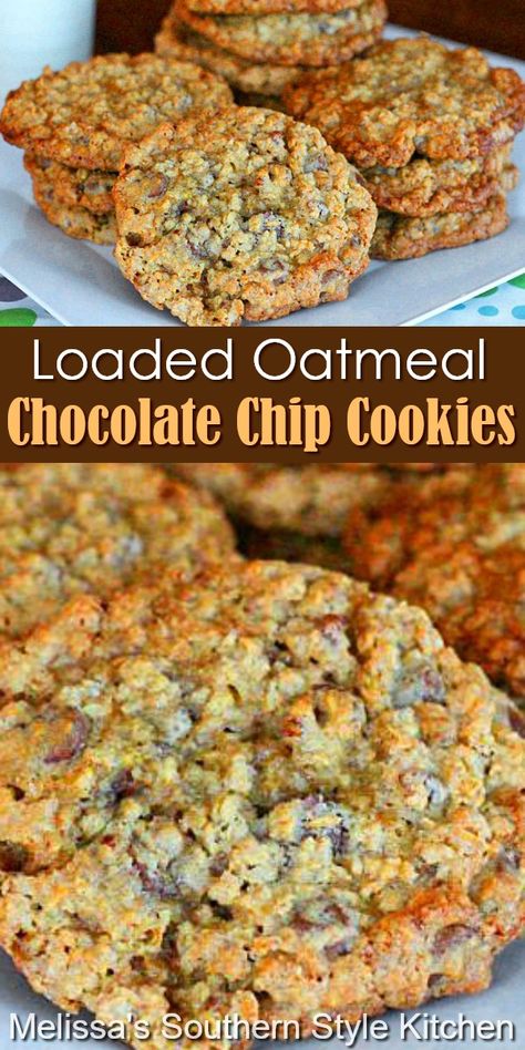 Oatmeal Holiday Cookies, Loaded Oatmeal, Desserts Holiday, Chocolate Chip Oatmeal Cookies, Oatmeal Chocolate Chip Cookie Recipe, Oatmeal Chocolate Chip, Dessert Aux Fruits, Desserts Vegan, Oatmeal Cookie