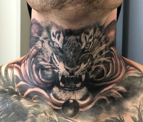 Lion Neck Tattoo, Tiger Neck Tattoo, Front Neck Tattoo, Full Neck Tattoos, Japanese Back Tattoo, Chicanas Tattoo, Lizard Tattoo, Pocket Watch Tattoos, Soldier Graphic