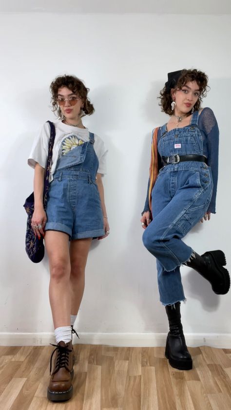 80s Fashion Overalls Outfit, Grunge Artist Outfit, Artist Wear Style, 60s Overalls Outfit, Witchy Overalls Outfit, Nerdy Summer Outfits, Aesthetic Overalls Outfit Short, Artsy Overalls Outfit, Edgy Overalls Outfit