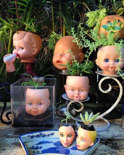 Doll Planters, Doll Head Planter, Creepy Baby Dolls, Pots For Indoor Plants, Doll Crib, Window Sills, Head Planters, Diy Store, Seasonal Garden