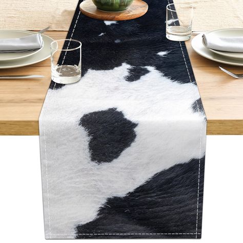 PRICES MAY VARY. Premium Linen High Quality Material: The dining table runner is made of premium linen material, soft and durable , suitable for dining tables of various shapes and sizes. And sewing on the edge with tidiness, exquisite edges, not easily loose thread, durable use for a long time Kitchen Table Decorations: These brown & black & white cow print farmhouse table runner in size of 13x71 Inch , features a single-sided printing design with fresh colors, clear printing and is not easily Cow Baby Shower Centerpieces, Cow Print Kitchen, Table Decorations Rustic, Farmhouse Western, Mantle Scarf, Coffee Table Runner, Modern Table Runners, Rustic Farmhouse Table, Farmhouse Table Decor