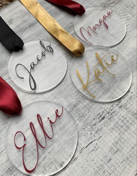 Acrylic Name Tags, Acrylic Rounds, Candle Logo Design, Corporate Christmas Parties, Stocking Tags, Name Christmas Ornaments, Gift Tags Diy, Christmas Baby Shower, Custom Gift Tags