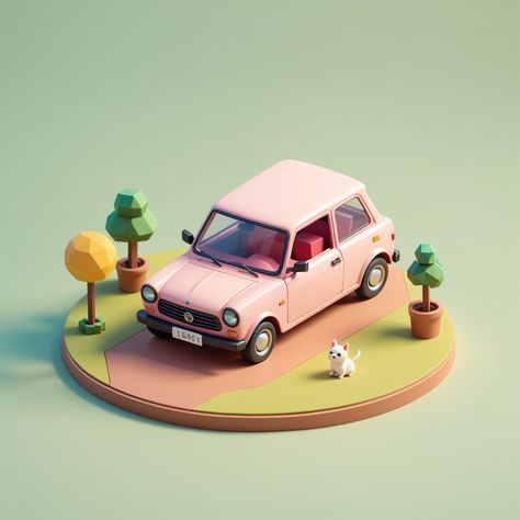 [AI image] I tried to make an image that is like a render, with a minimalist style and a little low poly, with an isometric view, it took me 2 days XD 2024 Illustration, Low Poly Car, Cartoon 3d, Low Poly 3d, 3d Render, Low Poly, Minimalist Style, I Tried, Cars