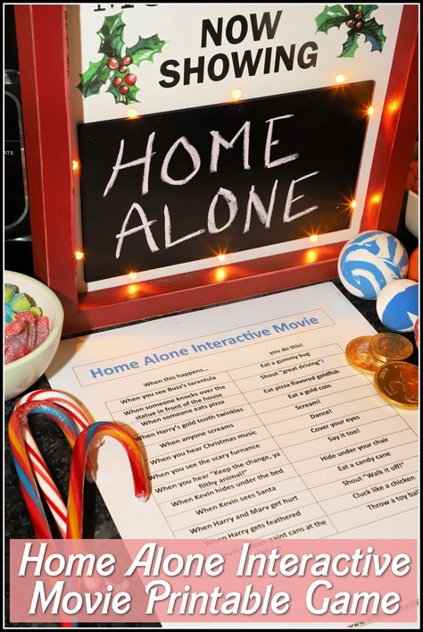 It's Christmas movie night and tonight we are showing "Home Alone". This fun printable game is a great way for everyone, young and old, to participate on movie night! Scream, dance, and snack along with the classic scenes from the movie! Home Alone Game Ideas, Home Alone Activities For Kids, Interactive Movie Ideas, Home Alone Menu Ideas, Home Alone Christmas Party Games, Home Alone 2 Movie Night, Home Alone Movie Night Ideas, Home Alone Party Food, Home Alone Printables Free