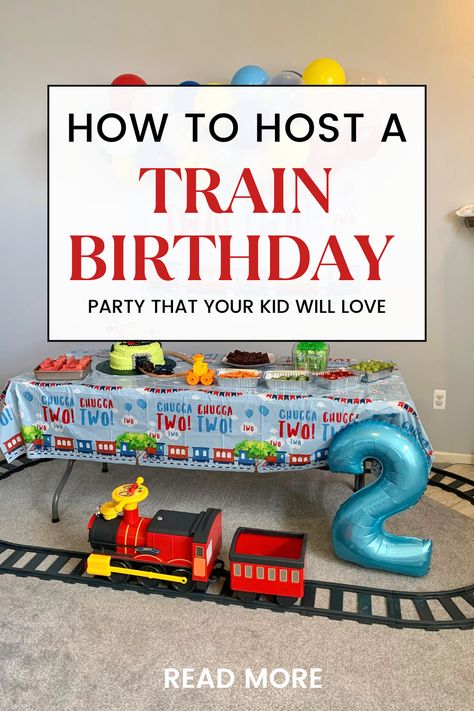 Train Party Games, Train Bday Party Ideas, Toddler Train Birthday Party, Train Birthday Party Ideas, Train Party Ideas, Train 3rd Birthday Party, Train Themed Birthday Party, Chugga Chugga Two Two 2nd Birthday Decorations, Choo Choo Train Birthday Party Decorations