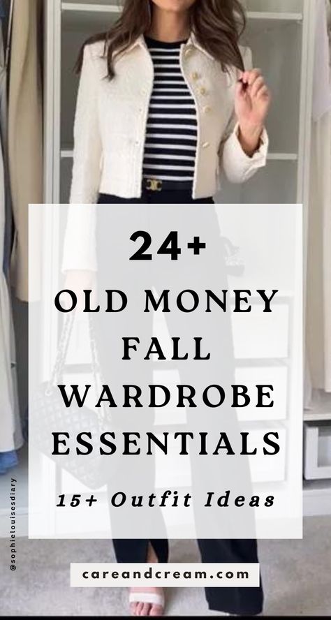 Elevate your fall style with our old money fall capsule wardrobe blog post. It offers 15 chic outfit ideas that encapsulate the old money fall fashion aesthetic. Discover fall wardrobe essentials that blend timeless elegance with the latest fall style. Go from casual to classy using our old money fall wardrobe guide. Plus: old money fall outfits, autumn outfits. Core Wardrobe Over 50, Old Money Fall, Dress Old Money, 15 Outfits, Core Wardrobe, Color Combos Outfit, Capsule Wardrobe Essentials, Capsule Wardrobe Outfits, Fall Wardrobe Essentials