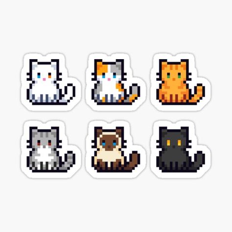 Cat Pixel Art, Pixel Art Sticker, Pixel Beads, Easy Pixel Art, Cool Pixel Art, Pixel Drawing, Pix Art, Pixel Art Games, Pola Kristik