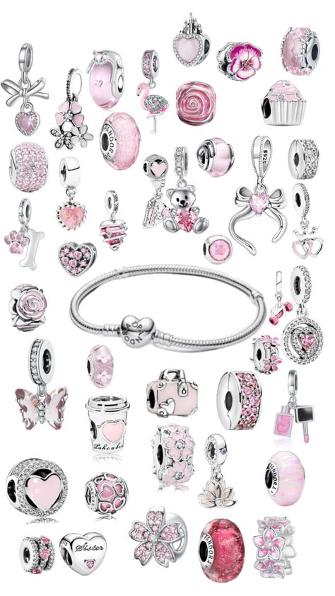 #pandora #charms #pink #fyp Cute Pandora Bracelet Ideas, Pandora Bracelet Ideas Pink, Pink Charms, Pandora Pink Bracelet, Pandora Bracelet Charms Ideas Pink, Pandora Charms Bracelet, Pandora Necklace Charms, Pulsera Pandora Charms Ideas, Pandora Charm Bracelet Ideas