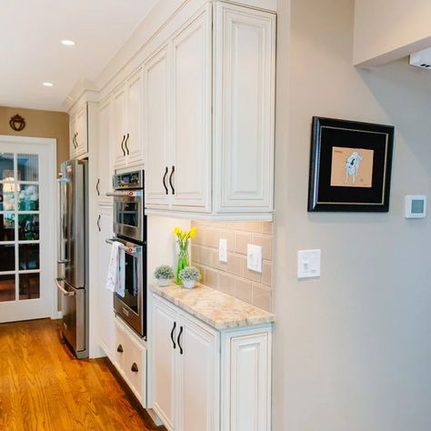 Kitchen Remodel - Transitional - Kitchen - New York - by Janet B. Siegel, Architect | Houzz Layered Lob Straight, Shallow Kitchen Cabinet Wall, Lob Straight Hair, Kitchen Space Ideas, Lob Straight, Narrow Cabinet Kitchen, Shallow Cabinets, Lob Hairstyles, Layered Lob