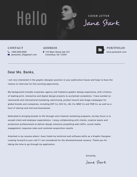 Graphic Designer Cover Letter Template | Visme Designer Cover Letter, Project Manager Cover Letter, Cover Letter Layout, Creative Cover Letter, Effective Cover Letter, Motivation Letter, Professional Cover Letter, Best Cover Letter, Cover Letter Template Free