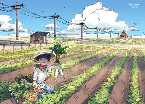 Farming Drawing, Farming Art, Ecology Design, Farm Art, Background Drawing, Art Painting Gallery, Cat Character, Environment Design, Jena