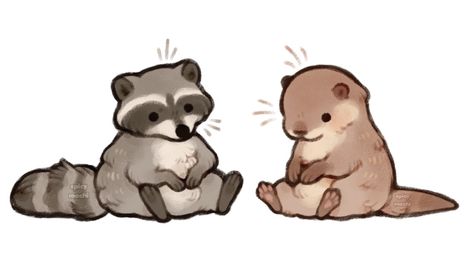 Otter Drawing, Raccoon Drawing, Friends Talking, Raccoon Art, Cute Raccoon, Cute Doodles Drawings, Cute Doodle Art, Arte Sketchbook, Dessin Adorable